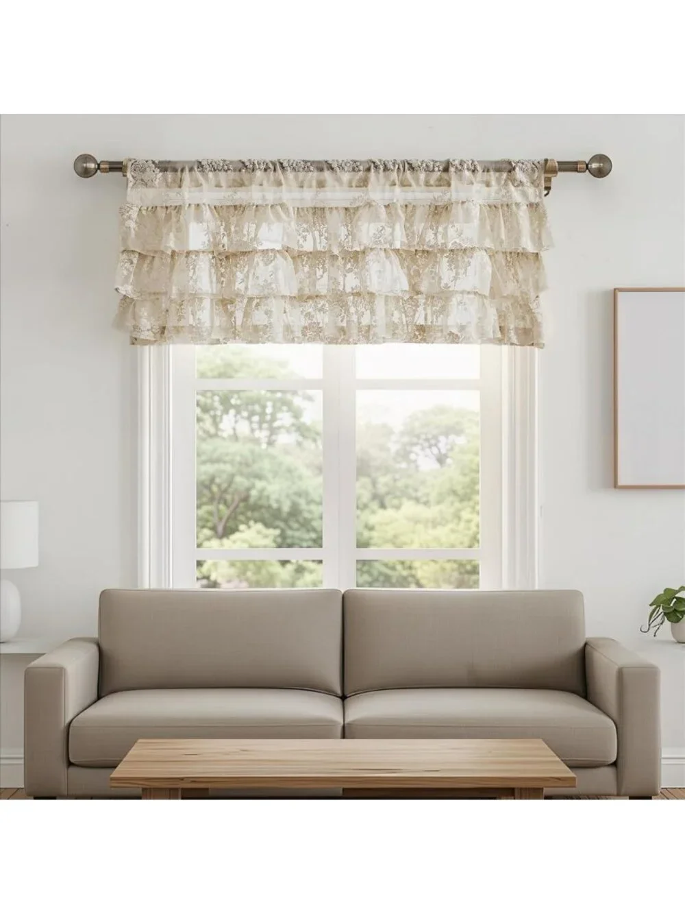 Beige Lace Ruffle Valance Panel 52